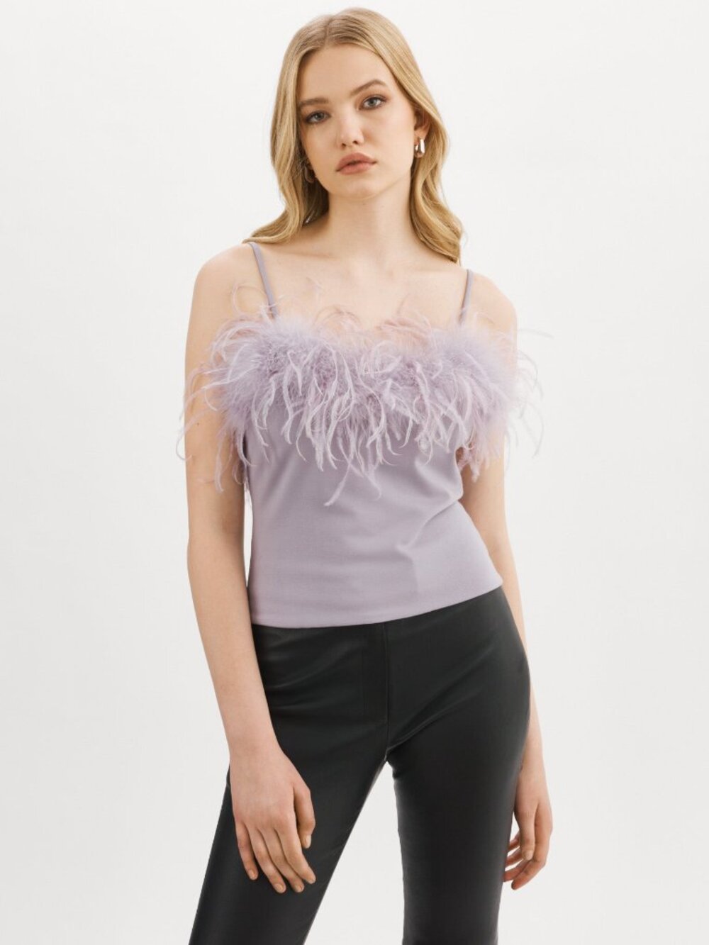 LAMARQUE Lavender YARINA Feather Trimmed Top XL NWT